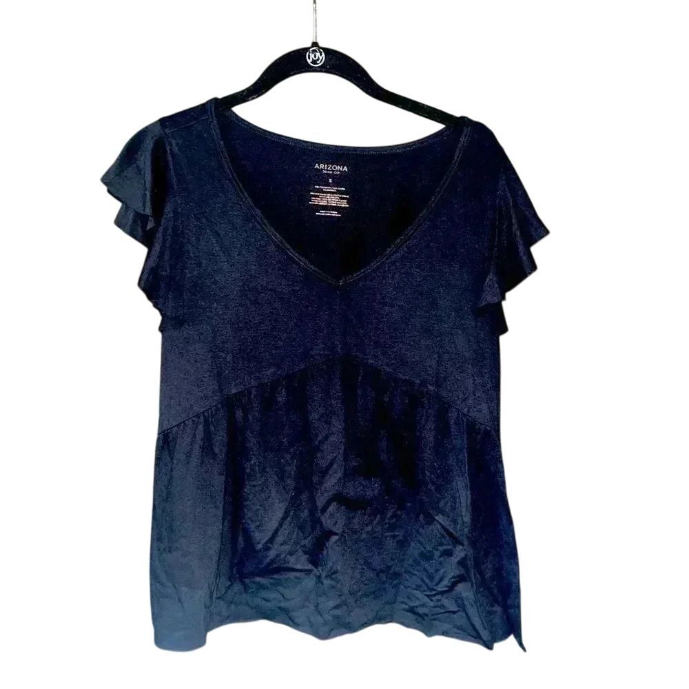Arizona Black Flutter Sleeve V-Neck Babydoll Top Size S‎ Casual Summer Blouse
